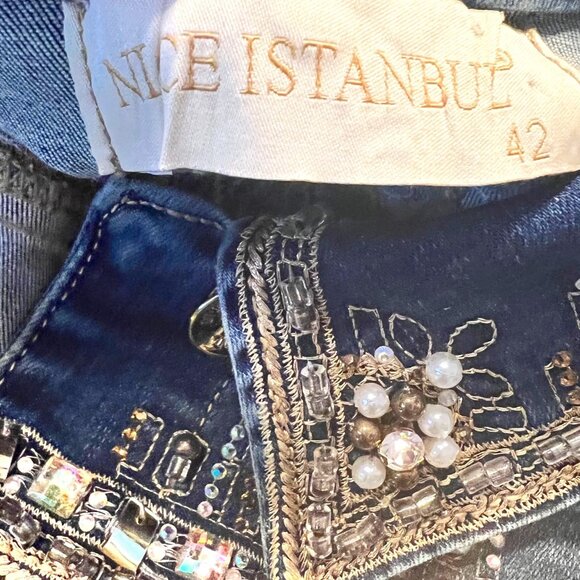 Nice Istanbul Women's Jean Embellished Gold Iridescent Beads-Pearls/Embroidered - Picture 14 of 16